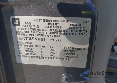 2007 Chevrolet Trailblazer Ls из США, поврежденный, VIN 1GNDS13S672216004